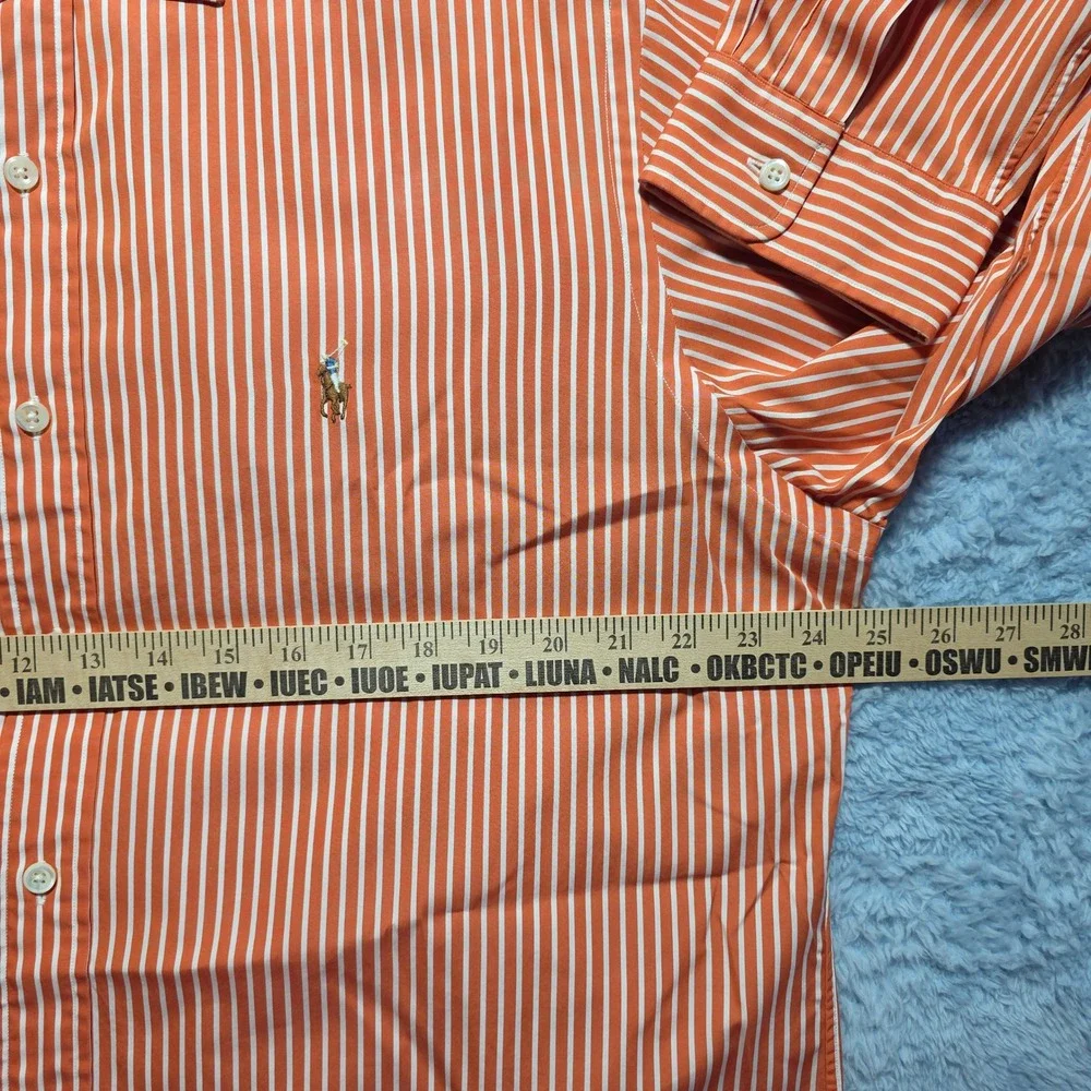 Vintage Polo Ralph Lauren Stanton Custom Fit Shirt Men's XL Orange White Striped